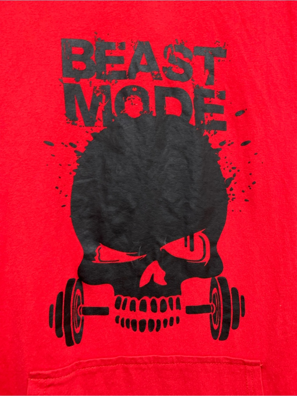 Beast Mode Sleeveless Muscle Red Hoodie Black Graphic Size XL Gym Workout - Picture 5 of 5